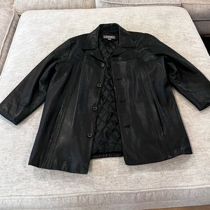 Wilson’s Leather Black Button-Down Coat – Size Large | Genuine Leather, Moto & M